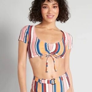 (B21) NEW ModCloth Striped cap Shortsleeved Crop top ONLY, Size Small, NWOT